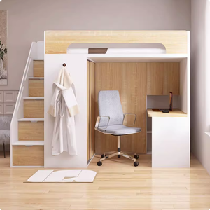 Letti <span class=keywords><strong>a</strong></span> Castello Moderni in Legno per Ragazzi, Arredamento per Camerette con Armadio e Scrivania Integrati - Product Image 3