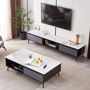 Meuble TV de luxe en <span class=keywords><strong>pierre</strong></span> frittée noir et blanc pour salon, villa, maison - Product Image 3