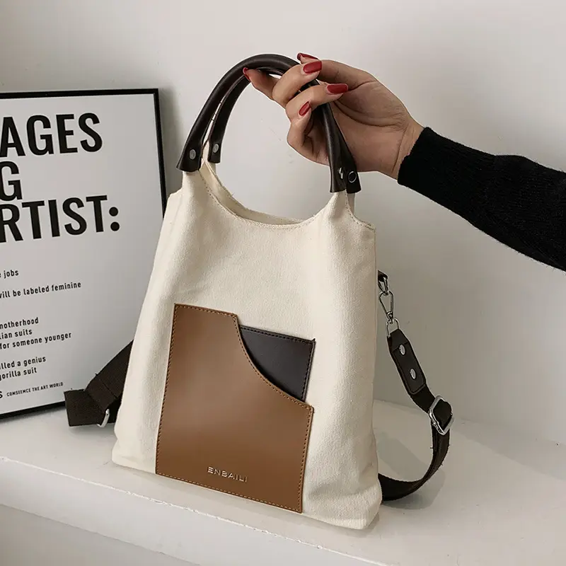 حقيبة تسوق قماشية مخصصة عالية الجودة بتصميم يمكن إعادة استخدامها للنساء حقيبة كتف للتسوق من قماش يمكن تخصيص الشعار