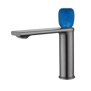 Robinet à poignée en cristal LED au design moderne, aérateur réversible, finition gris métal, laiton, anti-éclaboussures, avec sortie d'eau douce - Product Image 6