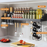 Estante de Acero Resistente para Montar en la Pared, Organizador de Cocina Multifuncional con Soporte para Cuchillos y Especias
