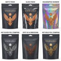 Sachet Mylar Ximu personnalisé imprimé 3,5g, anti-odeur, anti-humidité, 1/8 oz, pochette autoportante, noir mat, feuille d'or de haute qualité