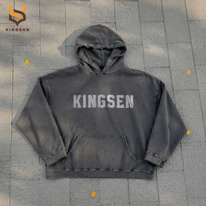 Hoodies streetwear en coton délavé avec logo du fabricant, coupe vintage courte pour homme, en molleton épais délavé à l'acide - Product Image 1