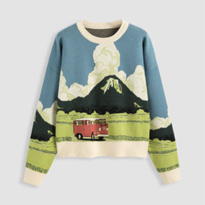 เสื้อสเวตเตอร์ถักลายแจ็คการ์ดแบบกำหนดเองสำหรับผู้หญิง เสื้อไหมพรมถักแบบสวมหัวสำหรับผู้หญิง เสื้อผ้าออกแบบเอง เสื้อสเวตเตอร์ถักแบบกำหนดเอง - Product Image 1