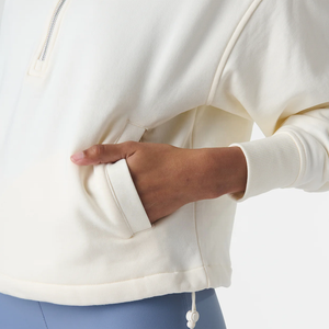 Sweat-shirt de sport pour femme OEM, col montant à 1/2 zip, coton et élasthanne, avec poche latérale cachée, ourlet ajustable - Product Image 6