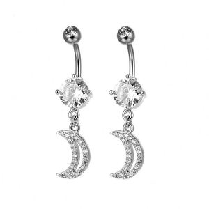 Fashion Gold Plated <b>Brass</b> Zircon Belly Button Ring with Hollow Long Crystal Moon Design for Wedding - Product Image 4