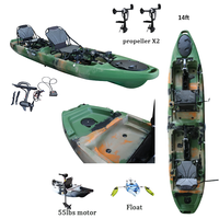 Kayak de pêche à pédales pour 2 personnes, 14 pieds, à une seule pédale, coque en PE, pliable, léger, écologique, pour la navigation en eaux vives et en mer