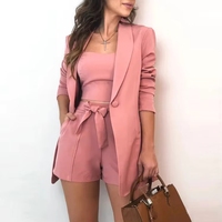 Nouvel ensemble de vêtements pour femmes, veste de bureau décontractée, couleur unie, boutons, short taille haute, trois pièces