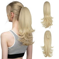 Extensions de cheveux synthétiques en queue de cheval ondulée courte et épaisse de 12 pouces, vente en gros, fibres à haute température, pré-collées, à clipser, pour femmes