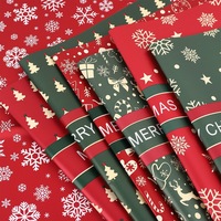 Kertas Pembungkus Bunga Korea Tahan Air Motif Rusa Natal dan Kepingan Salju, Perlengkapan Florist Grosir