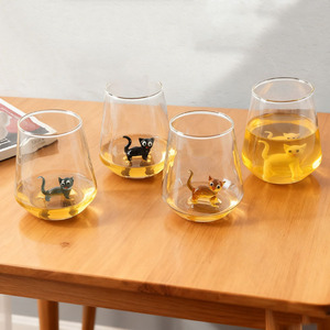 귀여운 만화 고양이 3D 동물 유리컵 가정용 아침 우유 주스 커피컵 - Product Image 1