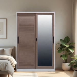 Armario de Ropa Resistente de Hierro, Armario Metálico de 2 Puertas, Impermeable, con Puerta Corredera con Espejo - Product Image 3