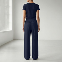 Ensemble de vêtements de sport pour femmes en 2 pièces, haut à manches courtes à col rond, pantalon droit à taille haute élastique, séchage rapide, spandex/nylon