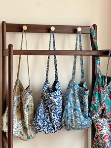 SY Nouveau Sac à Bandoulière en Coton Imprimé Traditionnel Bleu Moutarde Vert, Sac Écologique Fin pour Femme, Sac de Courses - Product Image 1