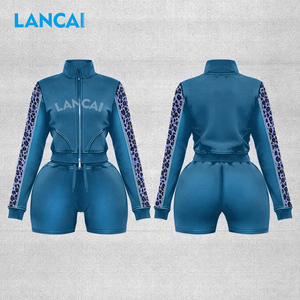 Lancai Custom Logo Pink Acid Wash Streetwear Leggings Shorts Tracksuit Women Y2K Women Zip Up Hoodie Two Piece <b>Set</b> - Product Image 1