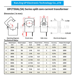 Transformador de Corriente de Pinza CT OPCT50AGL, Rango de Medición 200-1200A, Sensor de Corriente de Núcleo Dividido para Salida de 5A 1A - Product Image 6