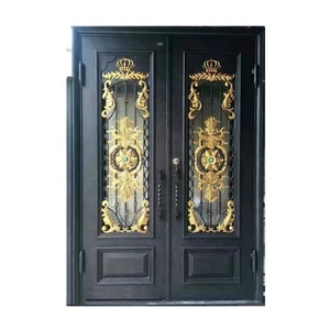 Portes de sécurité métalliques d'entrée principale extérieure personnalisées sécurité extérieure moderne double porte d'entrée en fer forgé conceptions à coupure thermique - Product Image 6