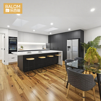 BALOM OEM ODM Meubles de cuisine blancs et noirs, portes à panneaux sans poignées, îlot mural pour appareils électroménagers, sièges intégrés, armoires de cuisine sur mesure
