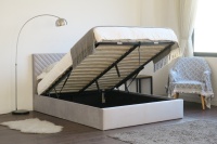 Cadre de lit de rangement minimaliste en tissu gris capitonné
