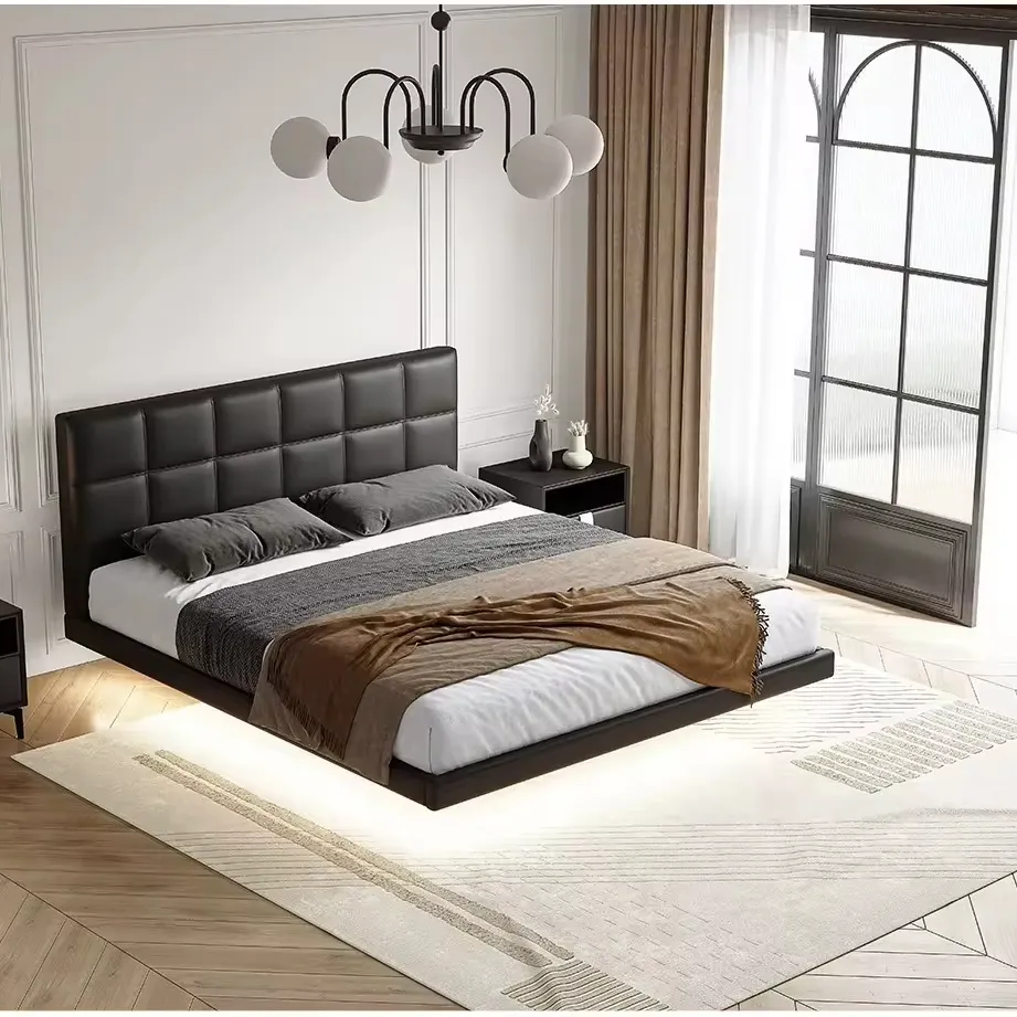 modern design and antique solid wood bed with leather material