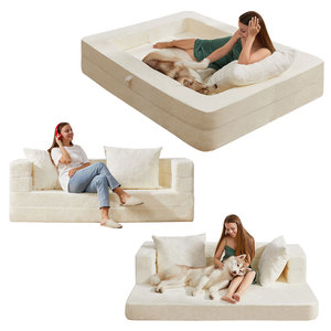 Sillón Puff Plegable 3 en 1 de Estilo Moderno para Adultos, Convertible en Cama con Almohada, Sofá de Piel Sintética Grande para el Suelo - Product Image 2