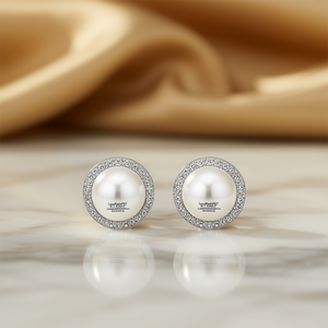 Orecchini a Perno Lana Bouchard in Argento 925 con Perla di Acqua Salata Taglio Brillante Rotondo, Montatura a Castone, Classici da Donna per Uso Quotidiano - Product Image 2