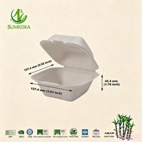 Boîte à lunch jetable Sumkoka de 5 pouces, personnalisée, sans PFAS, biodégradable, en bagasse de canne à sucre, boîte à hamburger