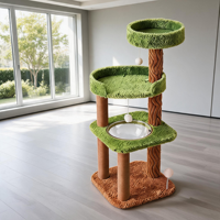 Arbre à chat de luxe 113 cm à 4 niveaux vert, tour à chat moderne avec capsule spatiale transparente, montage facile, sûr pour les chats