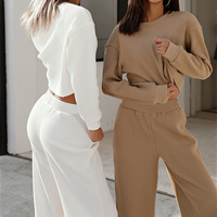 Ensemble de survêtement décontracté respirant pour femmes, automne-hiver, couleur unie, nouveau style européen et américain, deux pièces