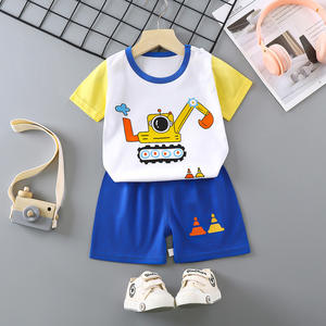 Ensembles de vêtements d'été décontractés pour bébés 2025 en gros, 100 % coton, à manches courtes avec motif de dessin animé, style décontracté - Product Image 1