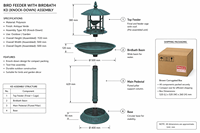 Bain d'oiseaux et mangeoire 2-en-1 écologiques, résistants à la rouille, design gazebo solaire, en résine résistante aux intempéries, pour la décoration extérieure de jardin et de cour