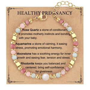 Braccialetto per la <span class=keywords><strong>gravidanza</strong></span> per future mamme con pietre naturali, distanziatori placcati oro, rodonite, acquamarina e pietra di luna - Product Image 1