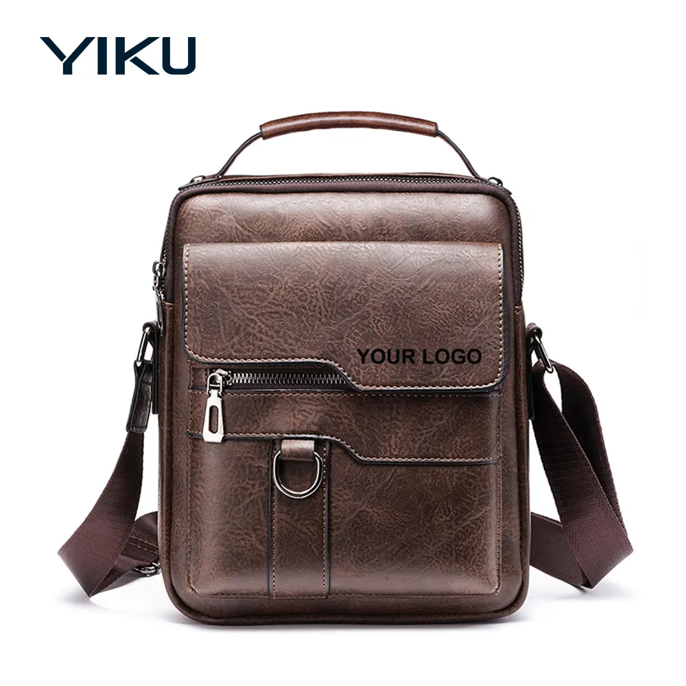 Customized LOGO Waterproof Mens Bags Messenger Shoulder Crossbody Office Small Briefcases PU Leather Messenger Bag For Business