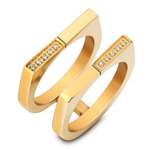 Geometric Asymmetrical Diamond Zircon <b>Open</b> <b>Ring</b> Stainless Steel Unisex Fashion Jewelry Gift 10MM Channel Setting - Product Image 5