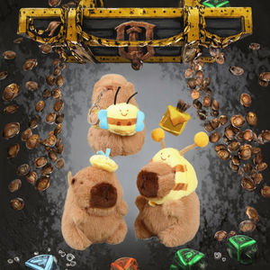 Nuevo XS Capybara llavero de felpa travestismo mochila comida hamburguesa patatas fritas pirata Chef Croissant sombrero de abeja juguetes de animales forro de malla - Product Image 1