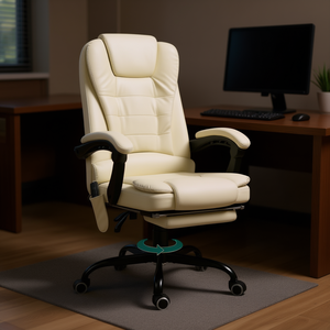 Chaise de bureau de direction en cuir PU avec fonction massage, accoudoirs pivotants réglables, appui-tête intégré, design contemporain - Product Image 2