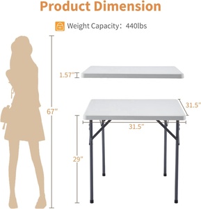 32 Inch Modern Plastic <strong>Folding</strong> <strong>Table</strong> Square Portable Lightweight <strong>Card</strong> <strong>Table</strong> with Collapsible Legs for Outdoor Use - Product Image 3