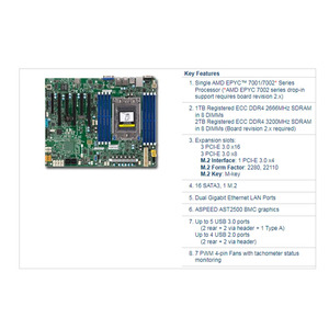 MBD+H11SSL-i-B เมนบอร์ดเซิร์ฟเวอร์ ATX EPYC 7000-Series DDR4 แพ็คแบบใหม่ - Product Image 2