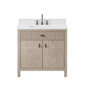 Tocador de baño moderno independiente de madera al por mayor con tapa y fregadero de mármol - Product Image 2