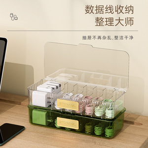 <b>Desktop</b> Organizer With Compartments For Cables Chargers And Headphones Rectangle <b>Standing</b> Type Solid Color Office Storage Box - Product Image 2