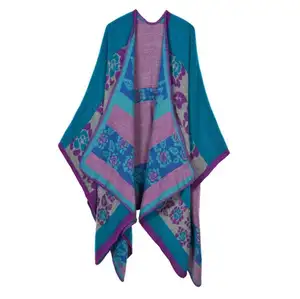 2023 New Design Warm Winter Women's Printed Shawl Wrap Fashionable Open Front Poncho Cape