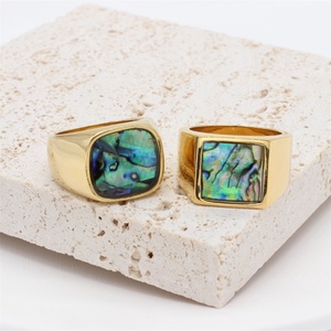 Simple Fashion Jewelry Shell <b>Ring</b> Stainless Steel square Abalone Shell Hoop Finger <b>Rings</b> - Product Image 2