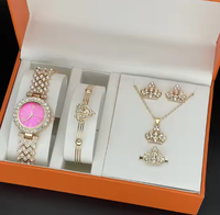 Nouveau en 2024 montre à quartz pour femme couronne cadran arabe complet diamant montre ensemble de bijoux montre connectée montre intelligente
