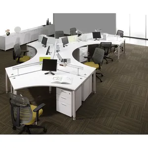 办公室电脑桌设计弯曲的办公工作站 8 人
