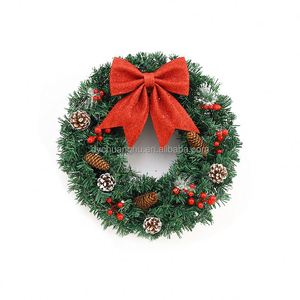 Guirnaldas Navideñas Luminosas de 30/40/50/60cm con Lazos, Piñas y Bayas Rojas para Decoración Navideña, Venta Caliente de Fábrica - Product Image 1