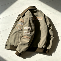 Veste de travail en toile de coton lavée pour homme OEM, avec plusieurs patchs en chenille, col en velours côtelé, style streetwear, veste bomber décontractée pour homme