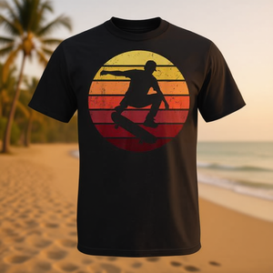 Camiseta retro Vintage Sunset Skateboarder para hombre, ropa informal - Product Image 3