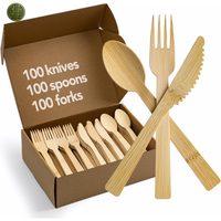 Juego de Cubiertos de Bambú Zero Waste, Cuchara, Tenedor y Cuchillo Desechables, Sostenibles, Libres de Plástico, Compostables, Utensilios de Cocina, Paquete al por Mayor