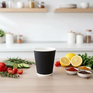 Vente en gros usine – Gobelets en papier ondulé de 12 oz avec logo personnalisé imprimé, à parois ondulées, pour cafés, distributeurs automatiques et vente à emporter, avec couvercles - Product Image 5
