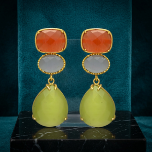 New Arrival Ethnic Wedding & Party Peridot Hydro and Grey Chaceldony Gemstone Drop <b>Earring</b> <b>Set</b> <b>Gold</b> Plated Women's <b>Earrings</b> - Product Image 3